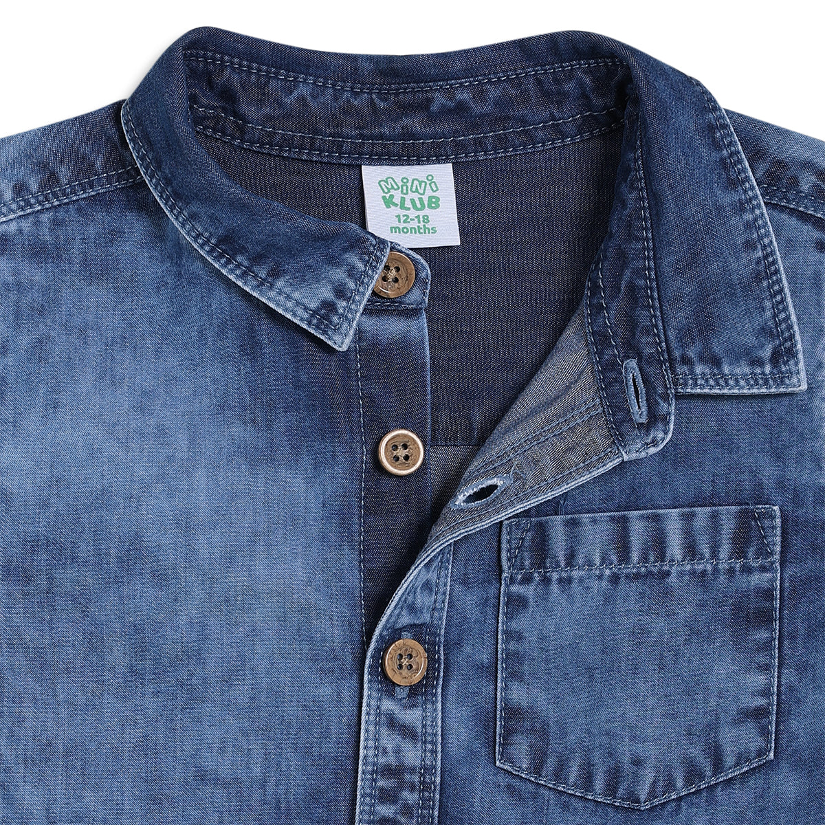 Baby Boys Solid Denim Casual Shirt, Blue