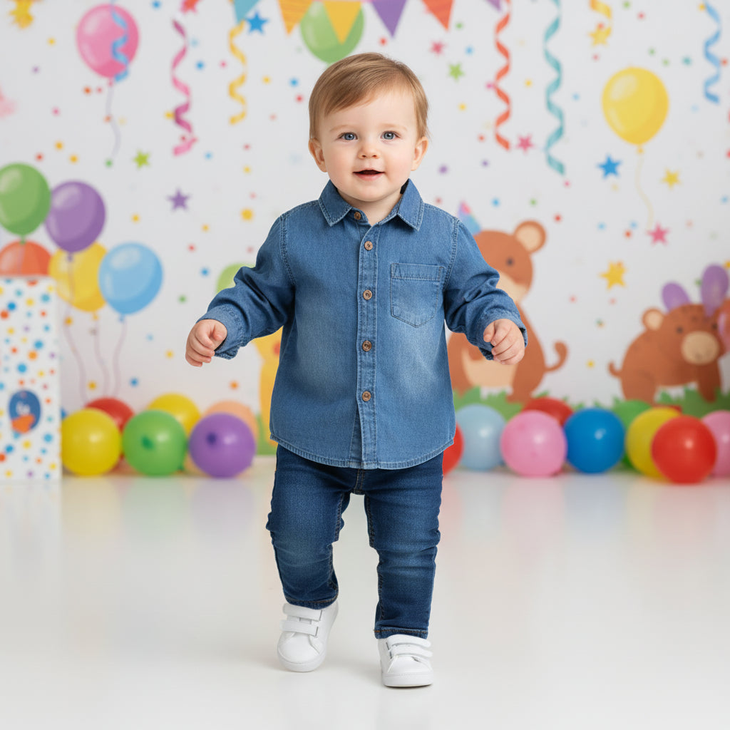 Baby Boys Solid Denim Casual Shirt, Blue