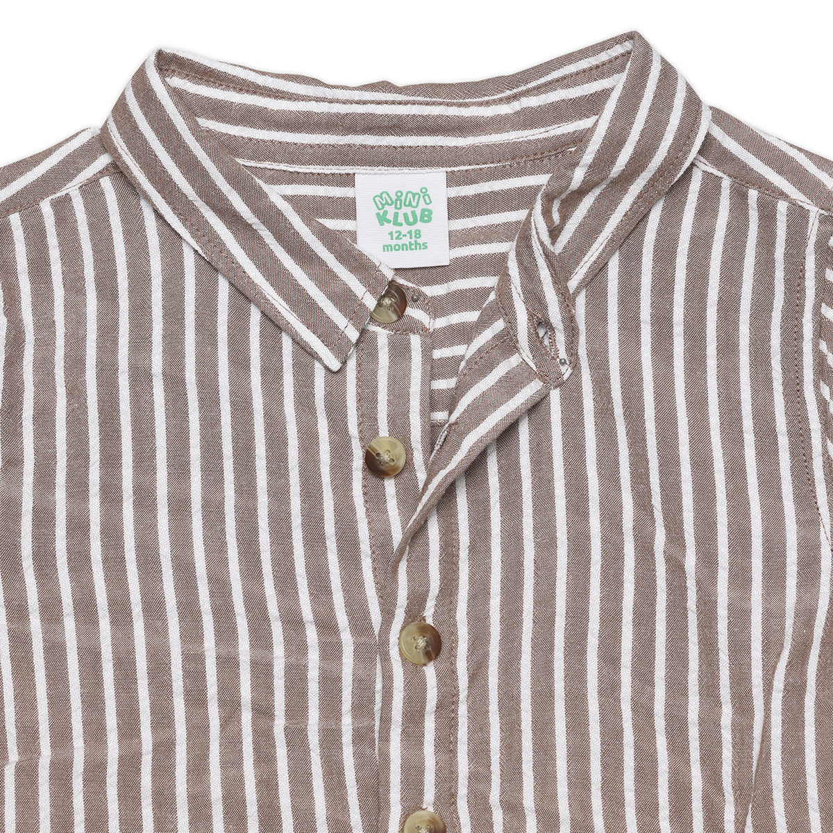 Baby Boys Vertical Striped Button Down Shirt, Brown and White