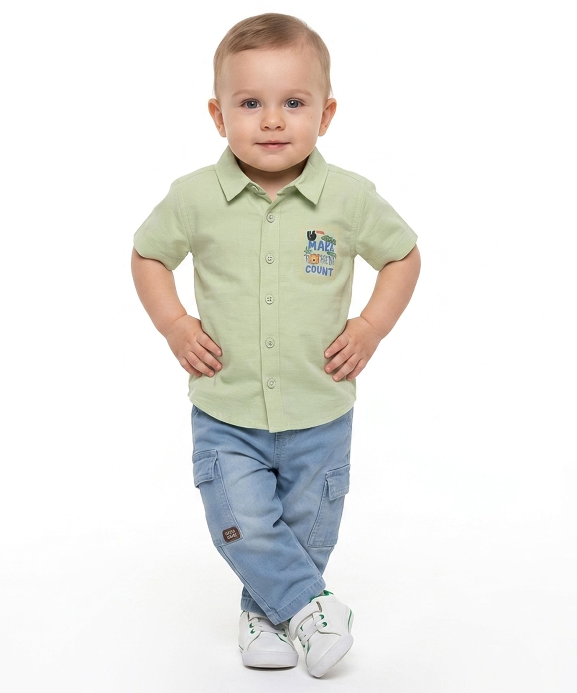 Baby Boys Graphic Print Shirt, Light Green