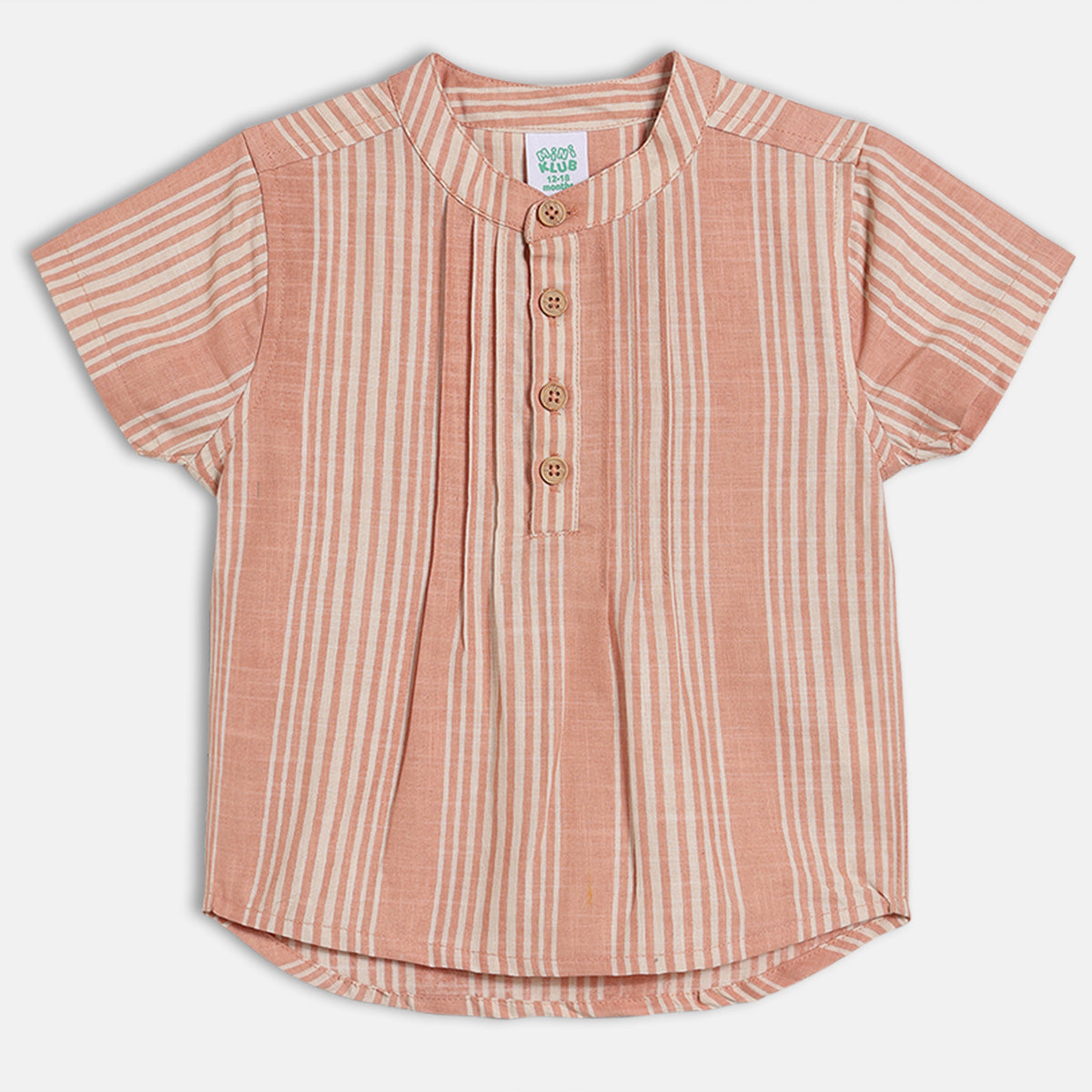 Boys Striped Mandarin Collar Shirt – Peach