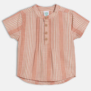 Boys Striped Mandarin Collar Shirt – Peach