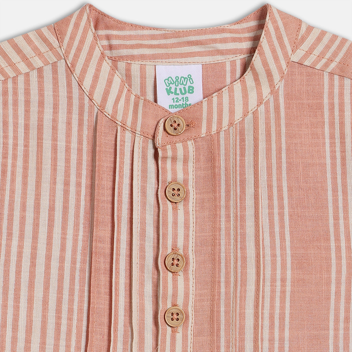 Boys Striped Mandarin Collar Shirt – Peach