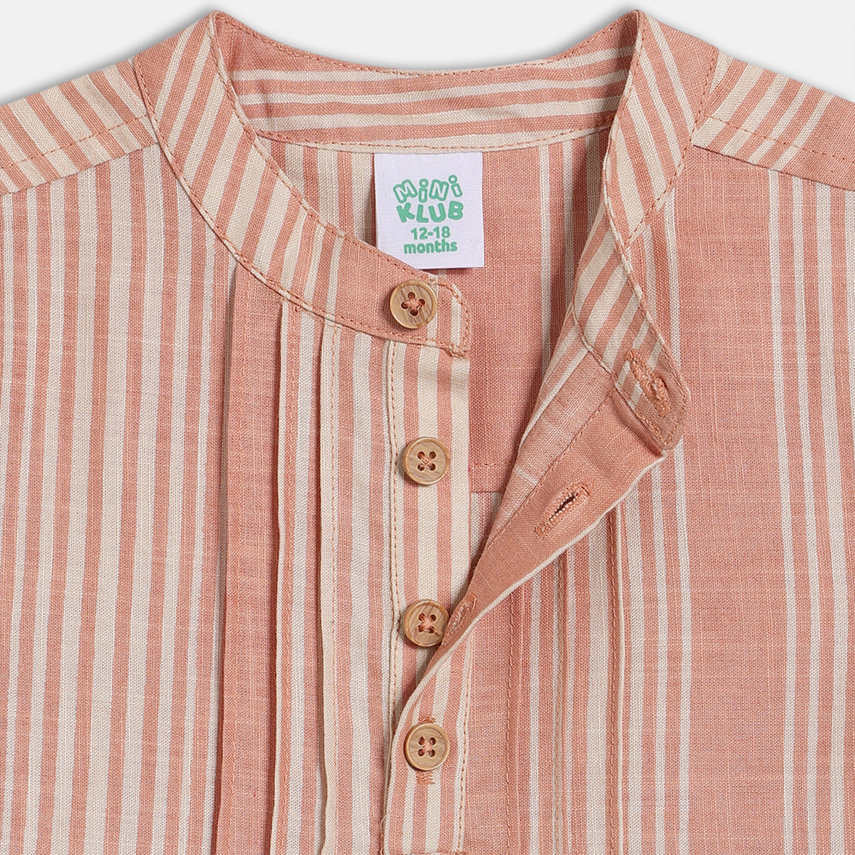 Boys Striped Mandarin Collar Shirt – Peach