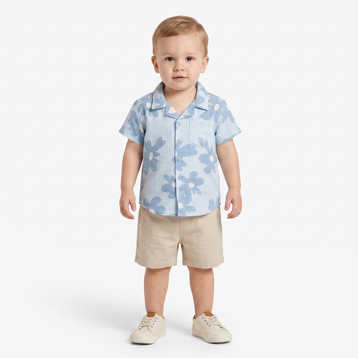Baby Boys Floral Print Shirt, Light Blue