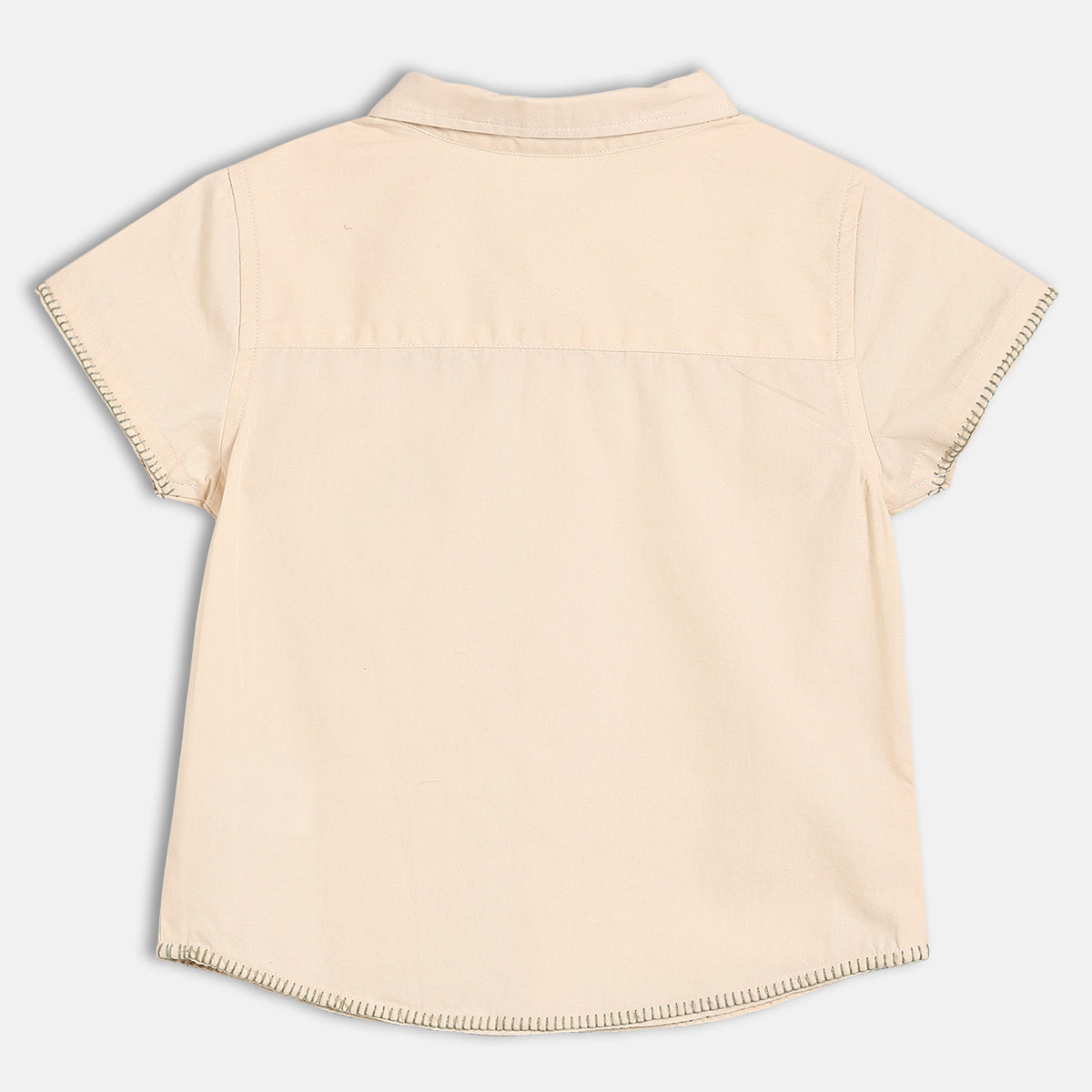 Boys Solid Woven Shirt with Embroidered Pocket, Cream