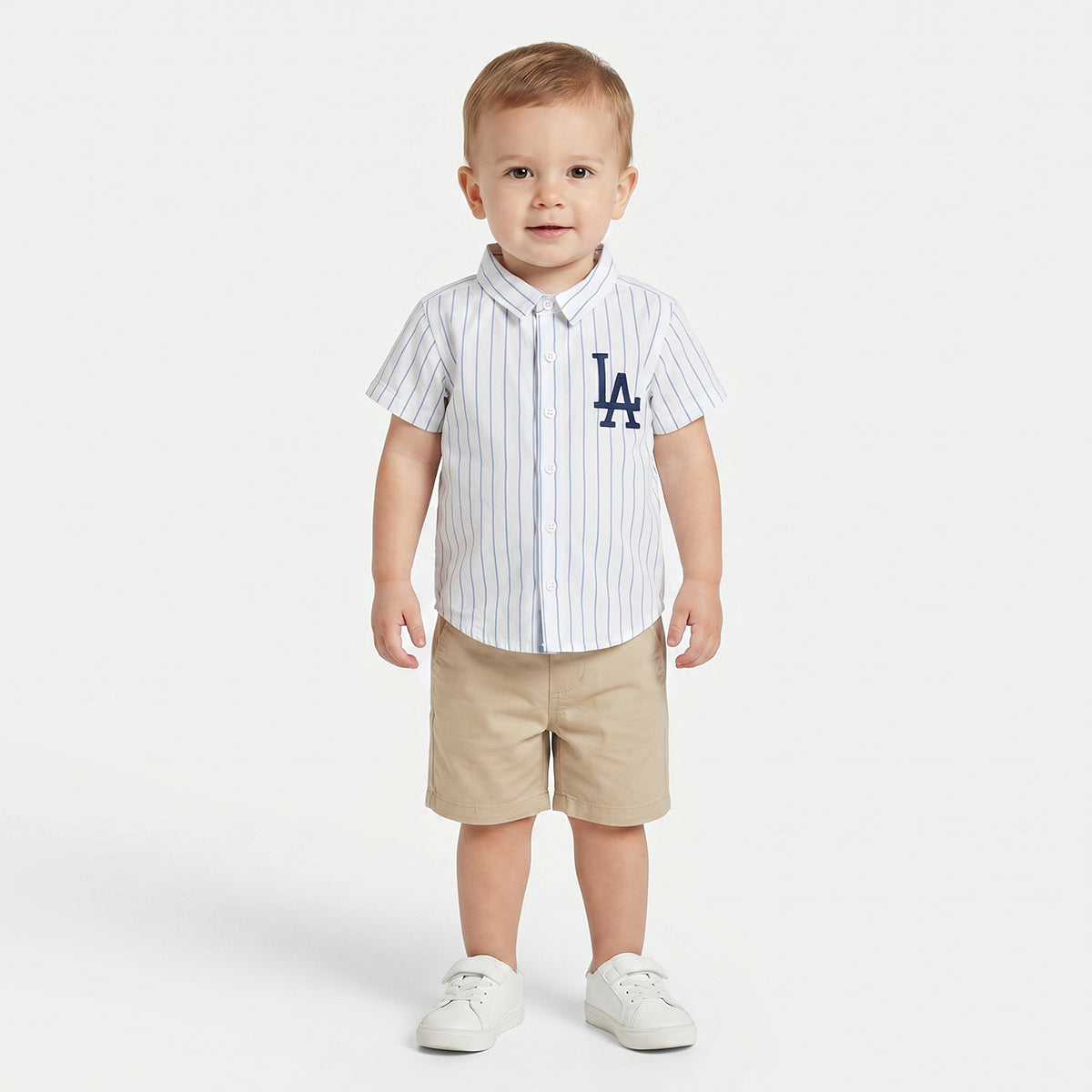 Baby Boys Striped Shirt, White and Blue