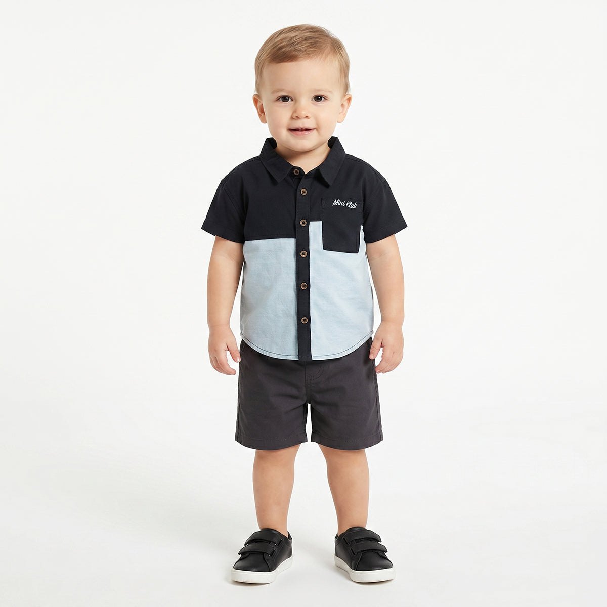 Baby Boys Colour block Shirt, Navy Blue and Light Blue