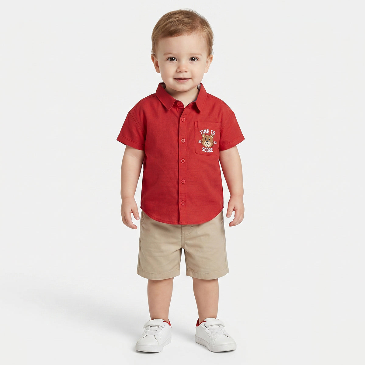 Baby Boys Bear Embroidered Shirt, Red