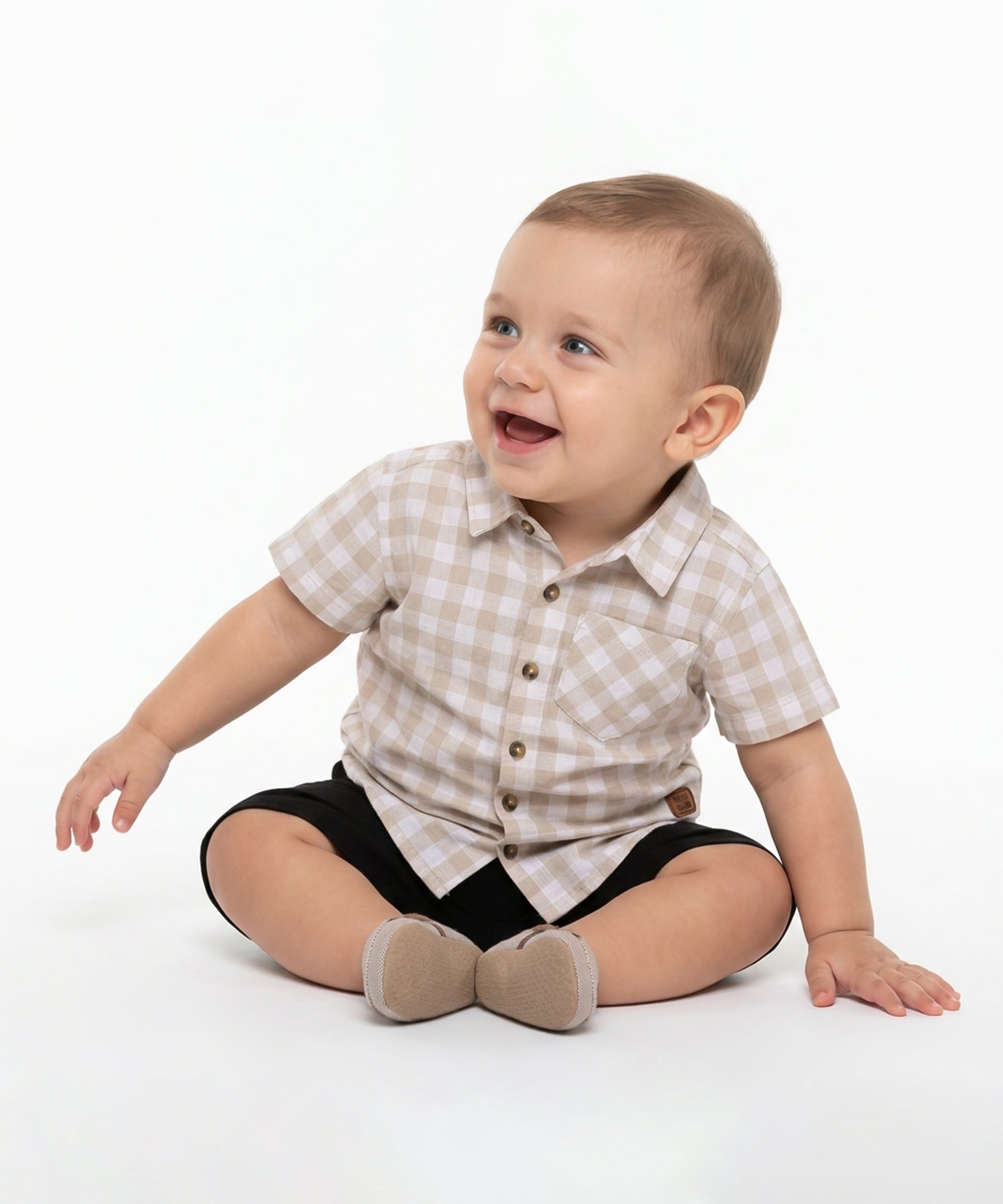 Baby Boys Checked Shirt, Beige