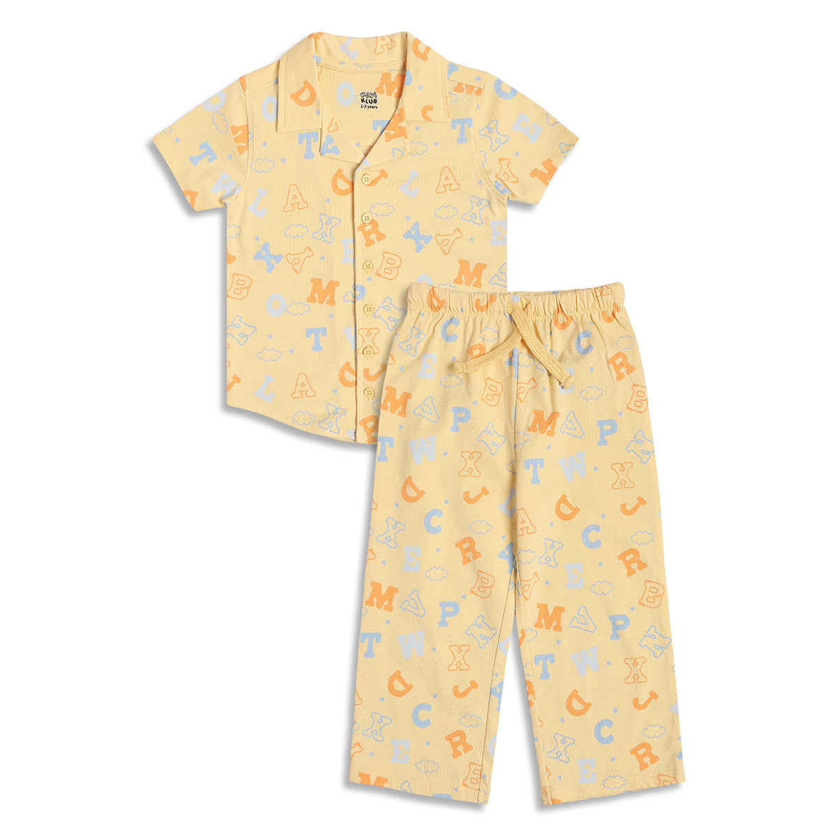 Baby Unisex Alphabet Print Night Suit Set, Yellow