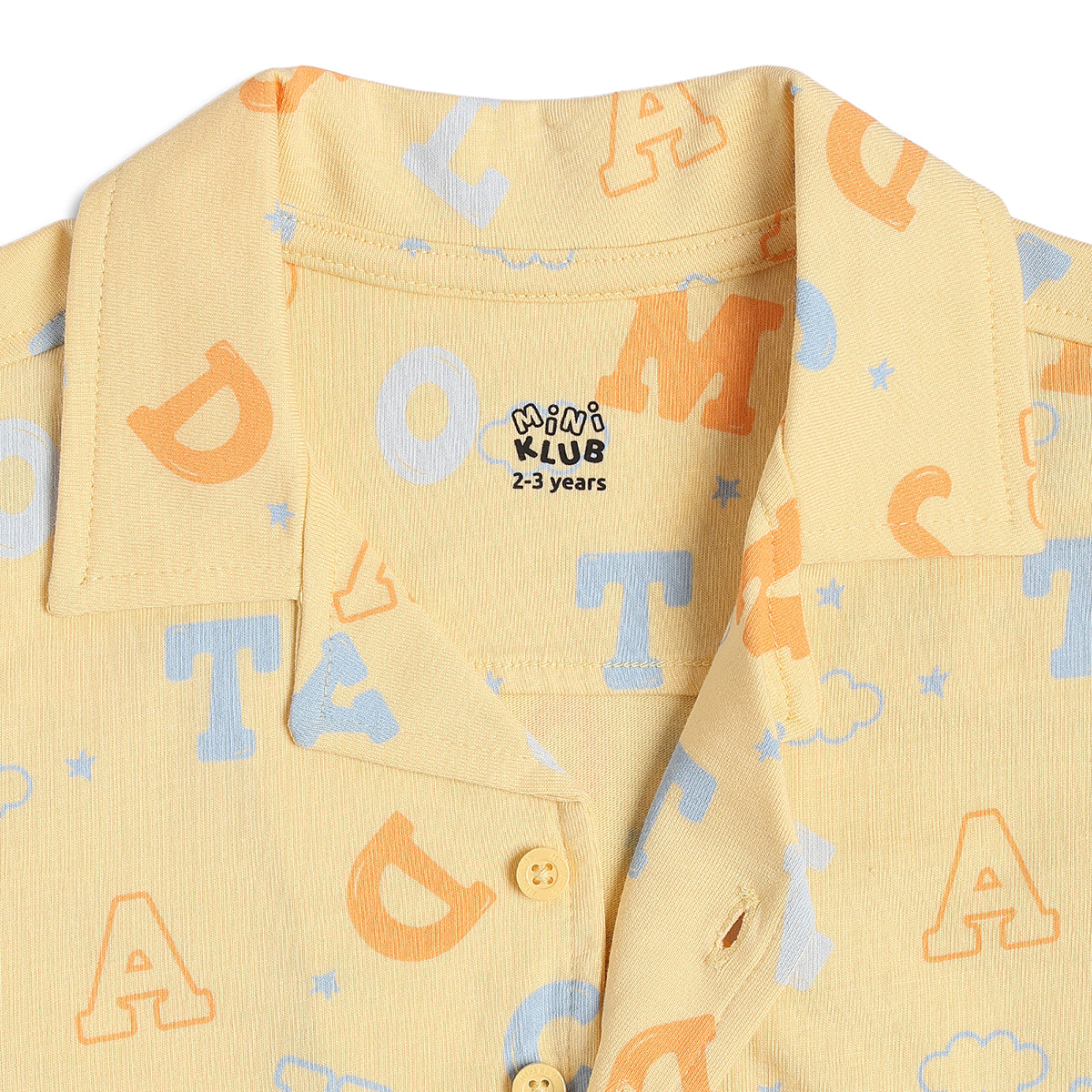 Baby Unisex Alphabet Print Night Suit Set, Yellow