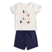 Baby Boys T-Shirt and Shorts Set, Off White and Navy Blue