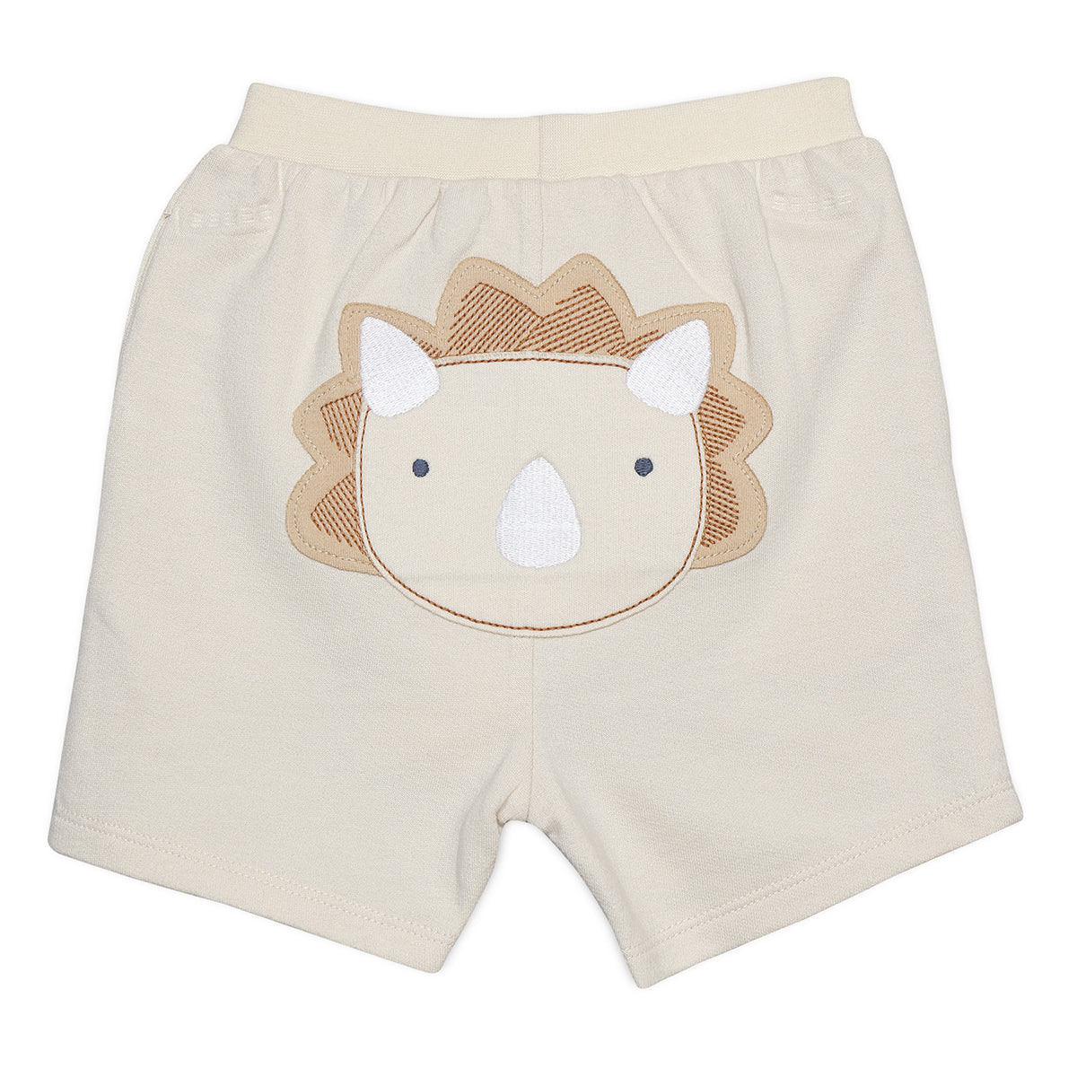 Baby Boys Knit Shorts with Dinosaur Appliqué, Off White