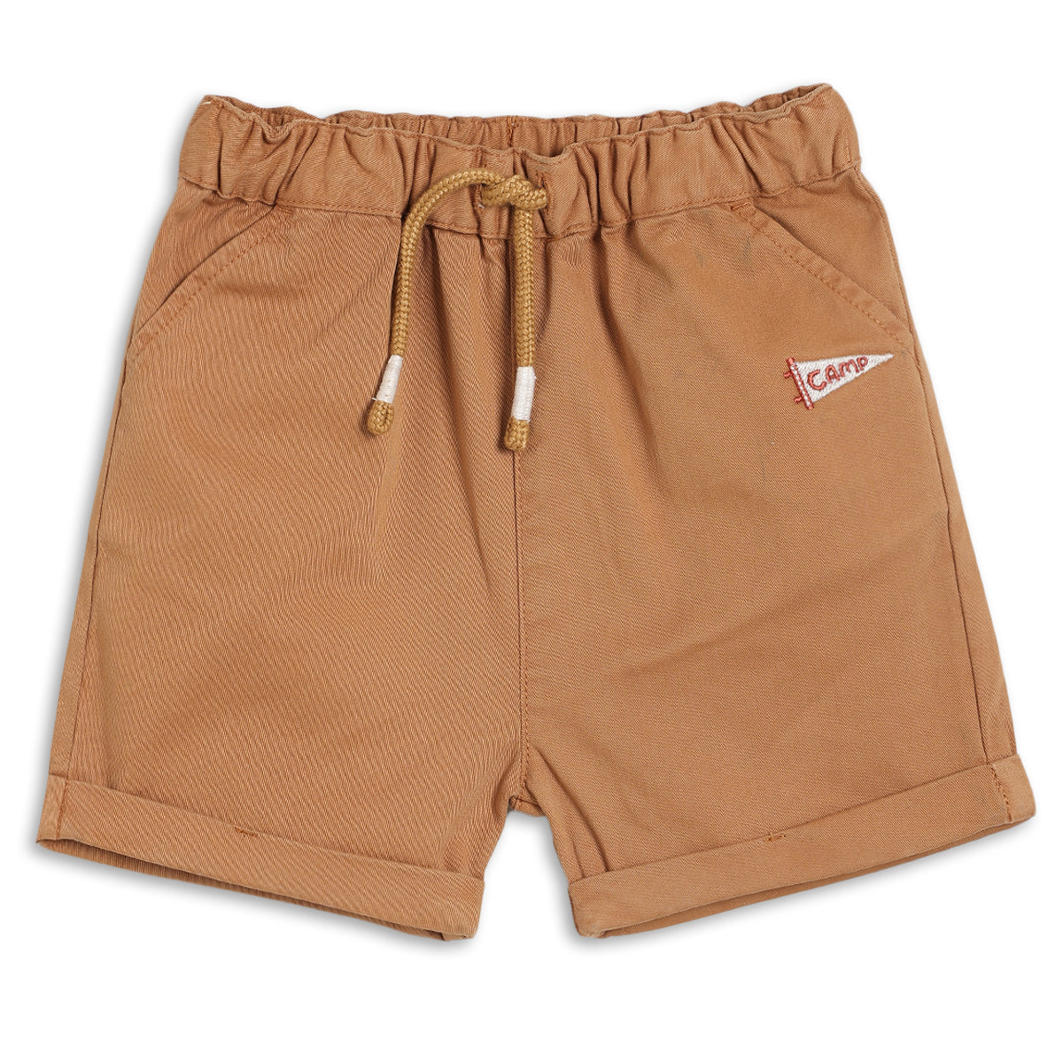 Baby Boys Solid Pull-On Shorts with Appliqué Detail – Brown