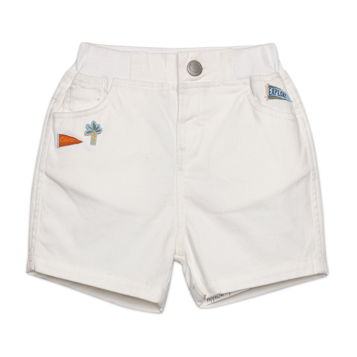 Baby Boys Solid Shorts with Applique Detail, White