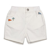 Baby Boys Solid Shorts with Applique Detail, White