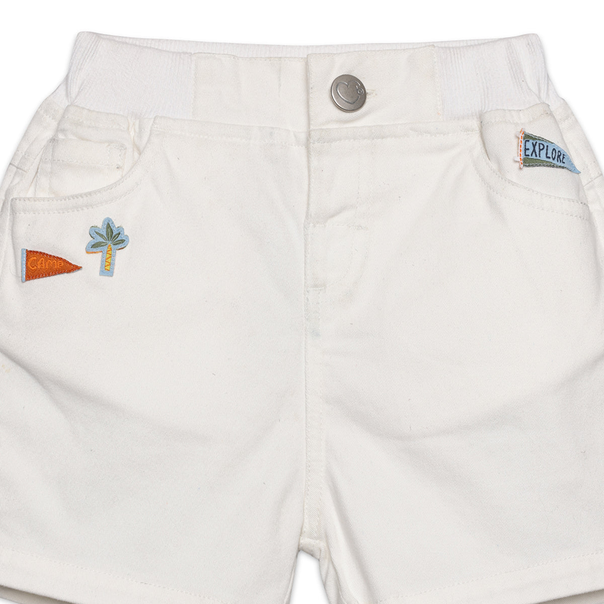 Baby Boys Solid Shorts with Applique Detail, White
