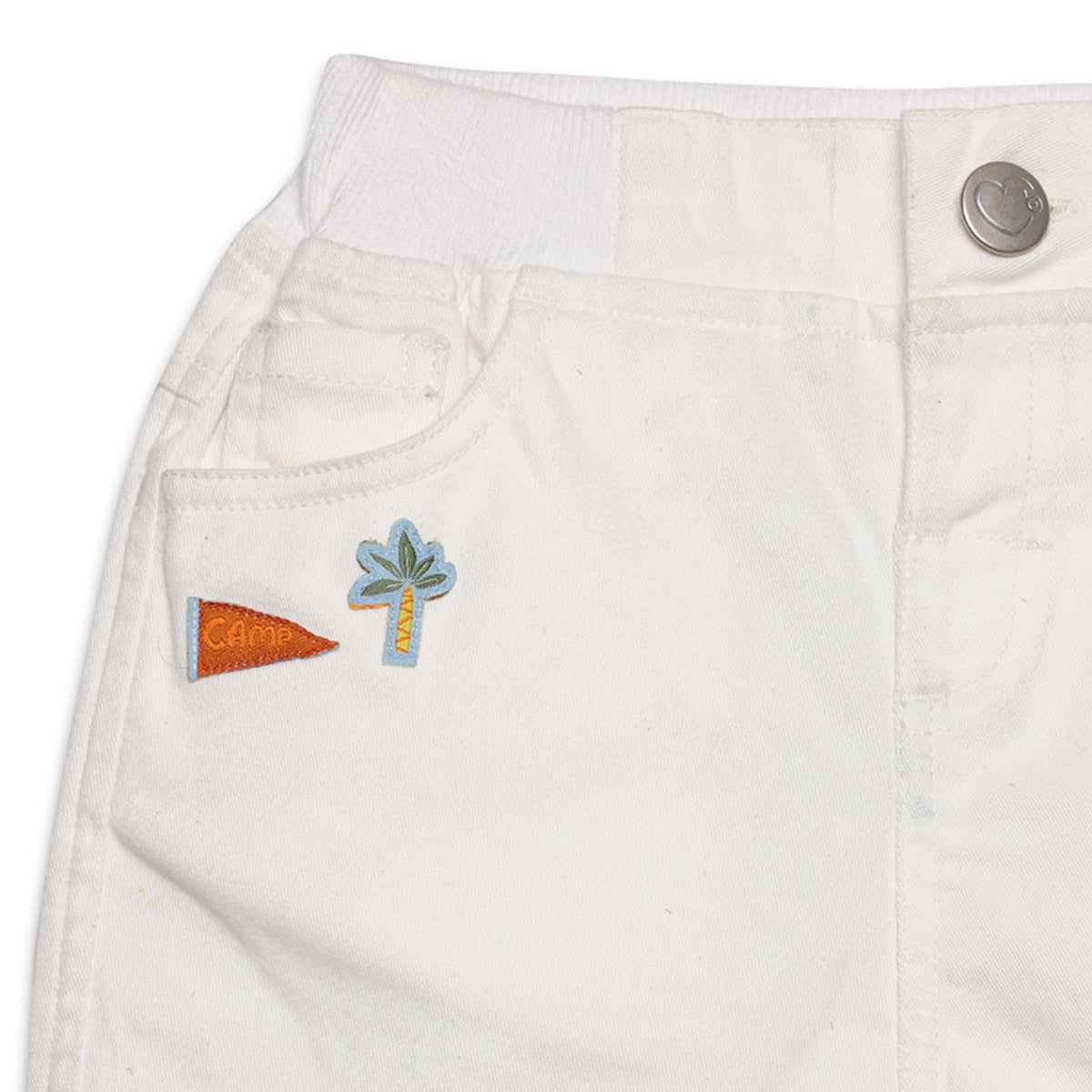 Baby Boys Solid Shorts with Applique Detail, White
