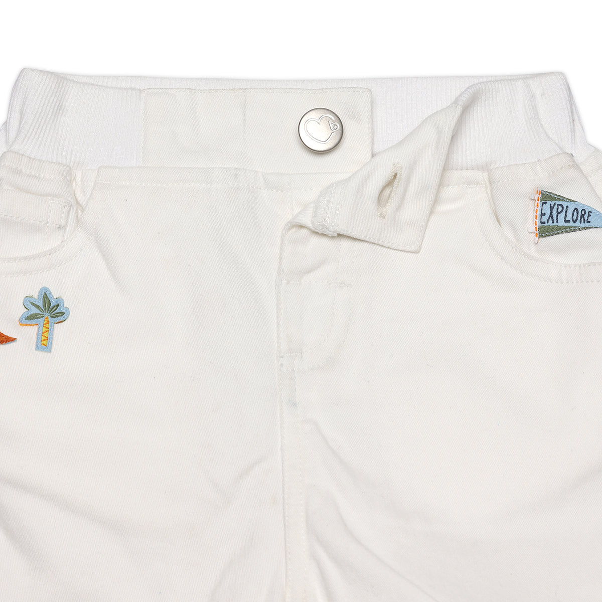Baby Boys Solid Shorts with Applique Detail, White