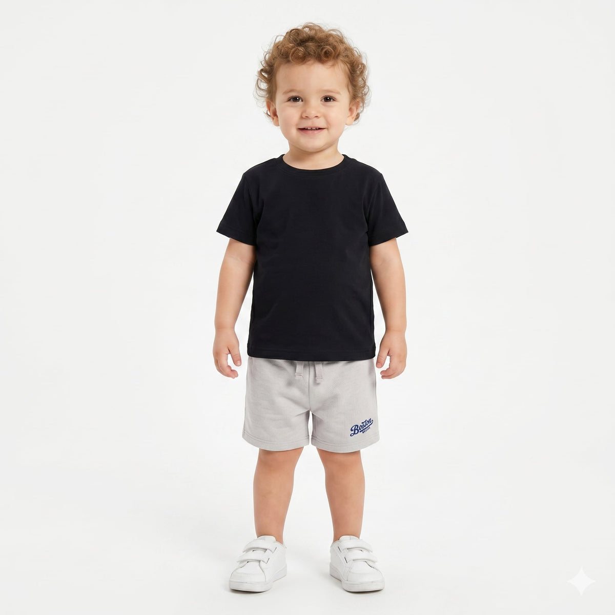 Boys Graphic Print Shorts, Light Grey