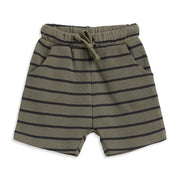 Baby Boys Olive Green & Black Striped Cotton Shorts Regular Fit Casual Kids Shorts
