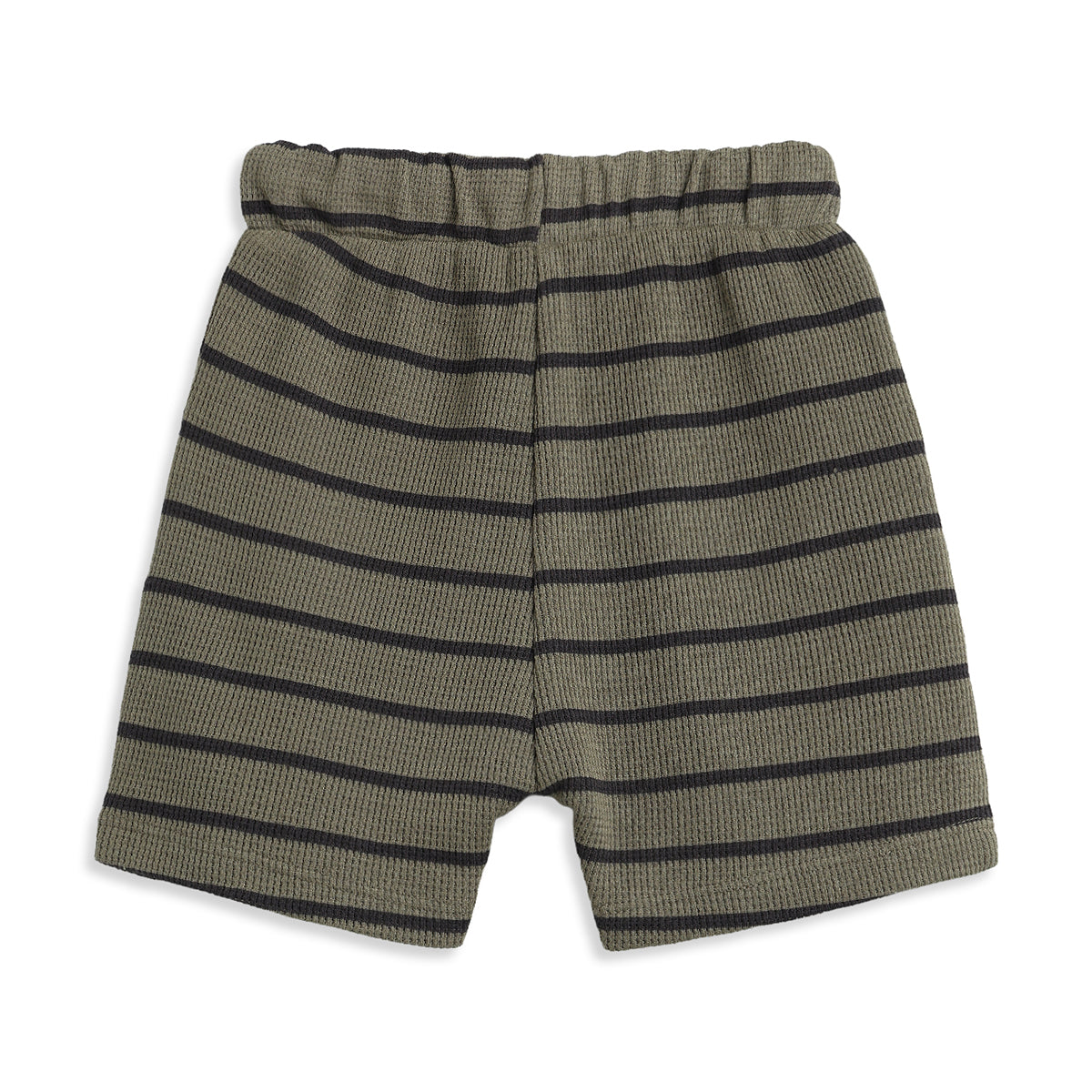 Baby Boys Olive Green & Black Striped Cotton Shorts Regular Fit Casual Kids Shorts
