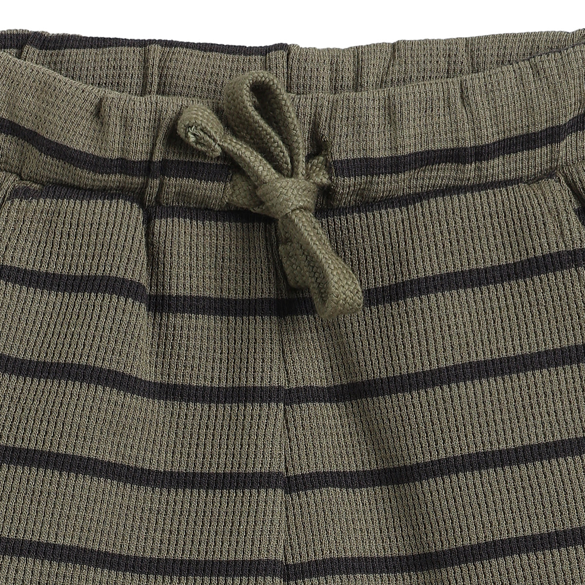 Baby Boys Olive Green & Black Striped Cotton Shorts Regular Fit Casual Kids Shorts