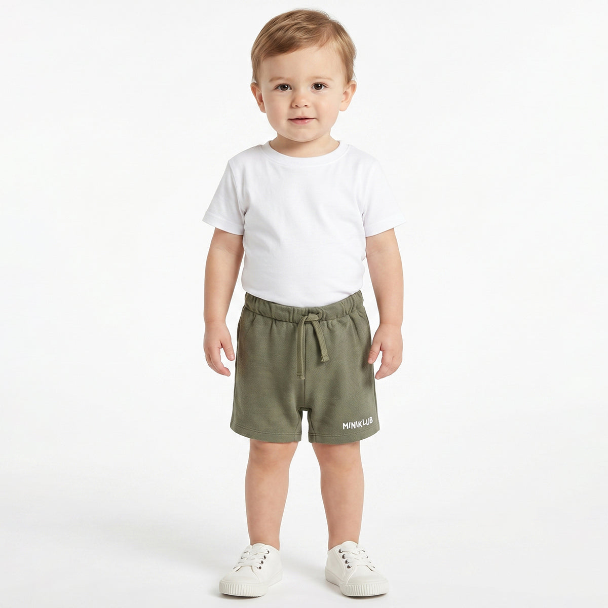 Baby Boys Olive Green Solid Regular Fit Casual Knit Shorts