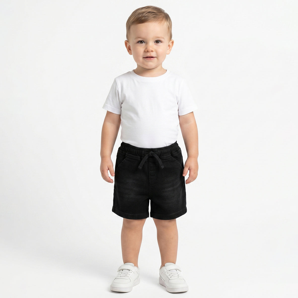 Baby Boys Black Cotton Denim Shorts Regular Fit Casual Kids Shorts