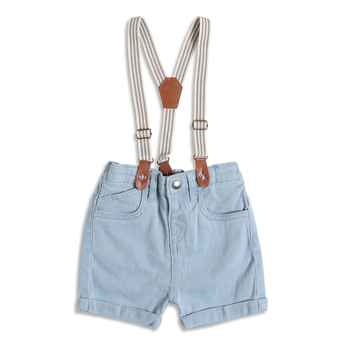 Baby Boys Light Blue Denim Shorts with Suspenders Casual Kids Shorts
