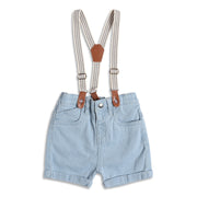 Baby Boys Light Blue Denim Shorts with Suspenders Casual Kids Shorts