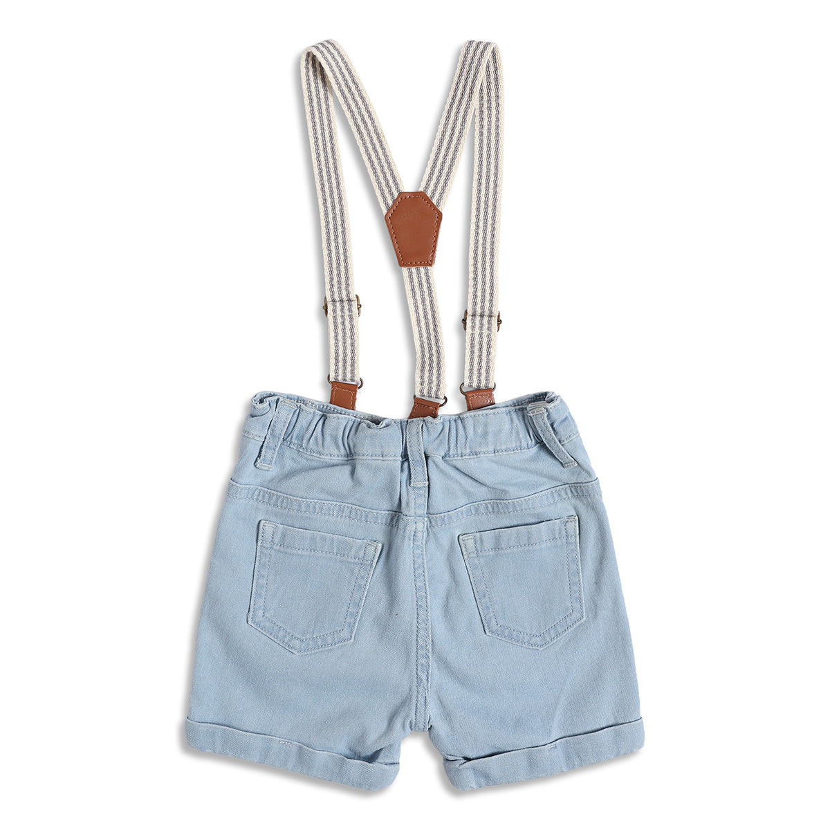 Baby Boys Light Blue Denim Shorts with Suspenders Casual Kids Shorts