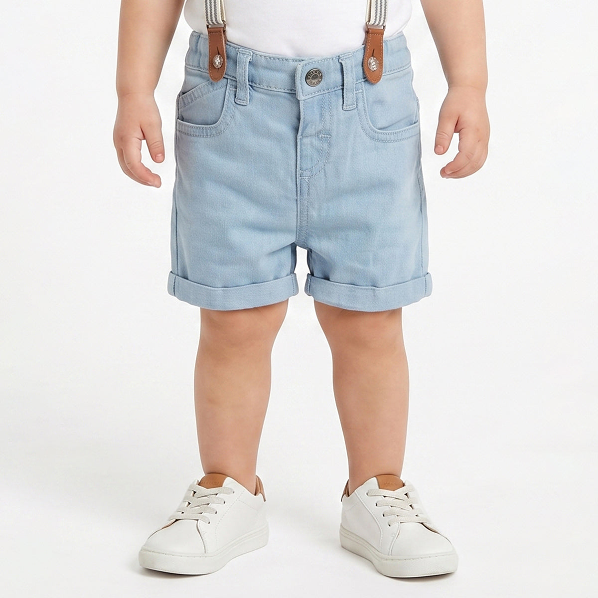 Baby Boys Light Blue Denim Shorts with Suspenders Casual Kids Shorts
