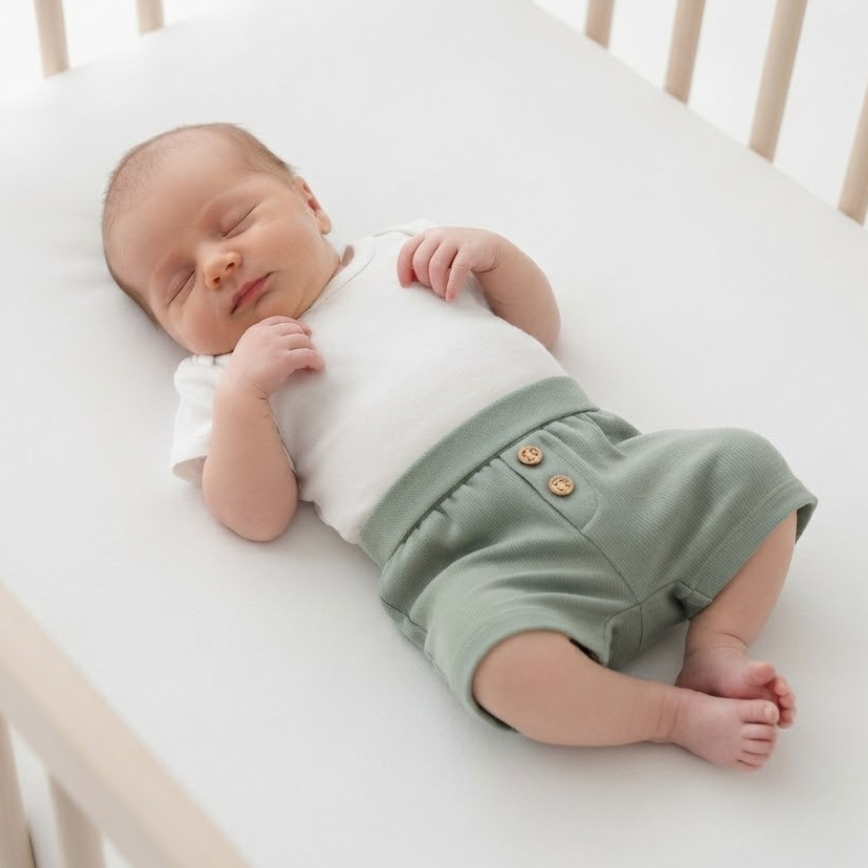 Baby Boys Sage Green Cotton Shorts Regular Fit Casual Kids Shorts