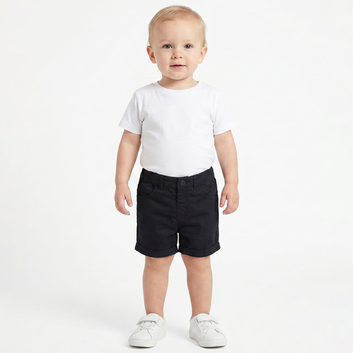 Baby Boys Navy Blue Solid Cotton Shorts Regular Fit Casual Shorts