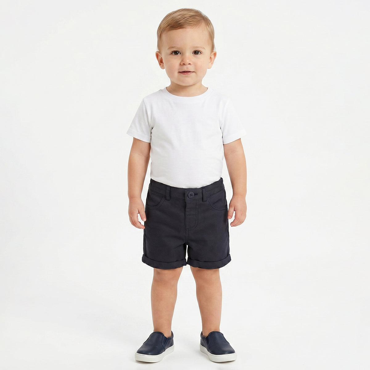 Baby Boys Navy Blue Solid Cotton Shorts Regular Fit Casual Kids Shorts