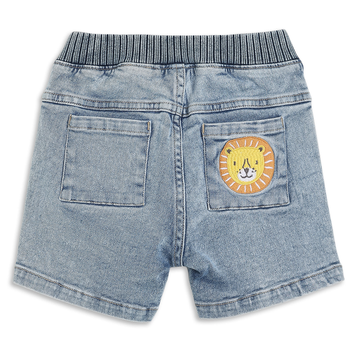 Baby Boys Denim Shorts with Lion Patch – Light Blue