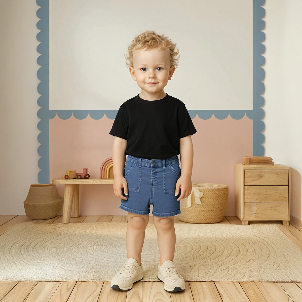 Boys Solid Denim Shorts, Blue