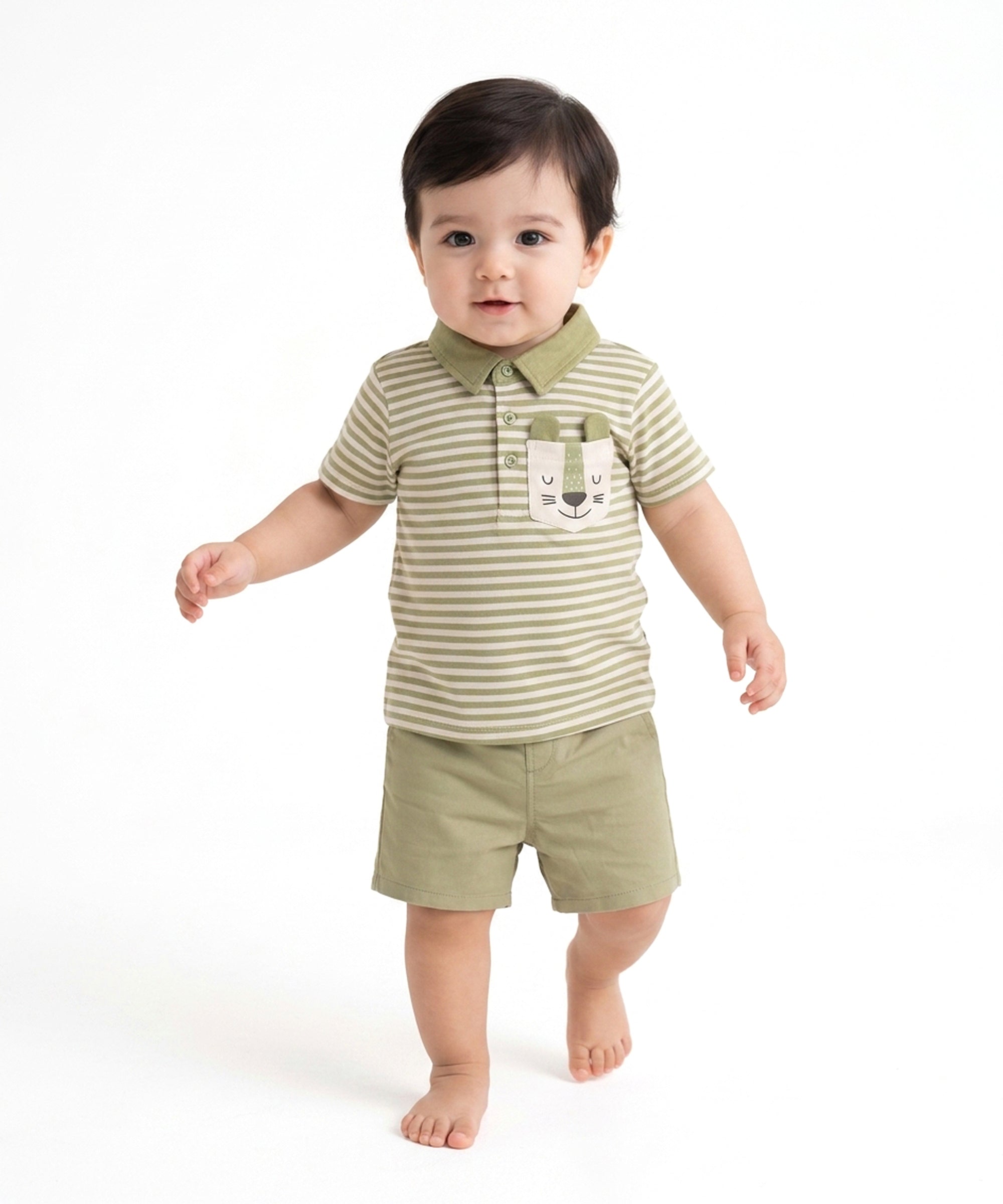Baby Boys Solid Twill Shorts, Olive Green