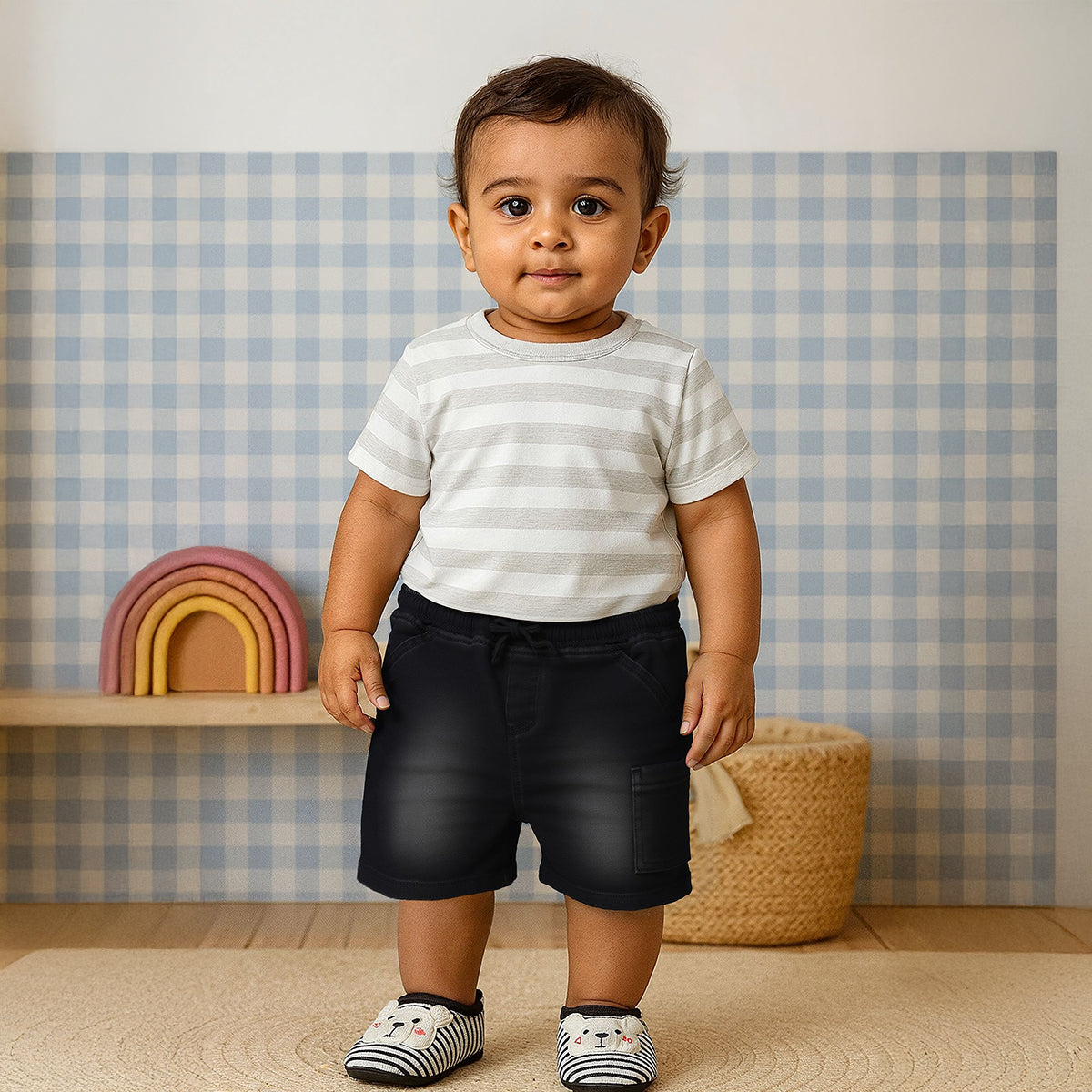 Boys Solid Denim Shorts, Black