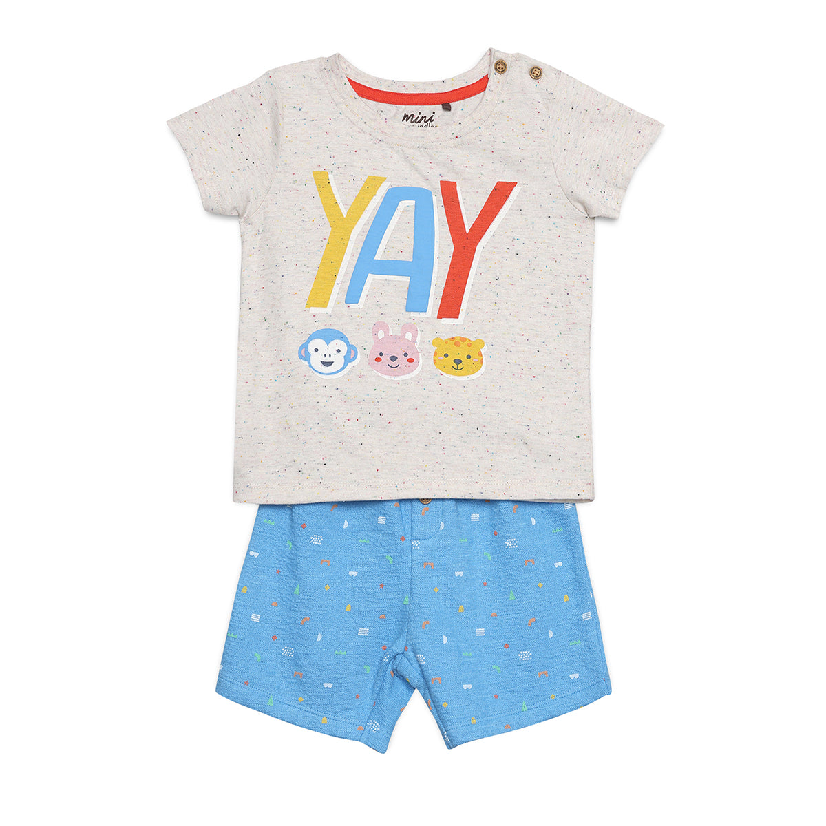 Baby Boys “YAY” Printed Top and Shorts Set, Multicolour