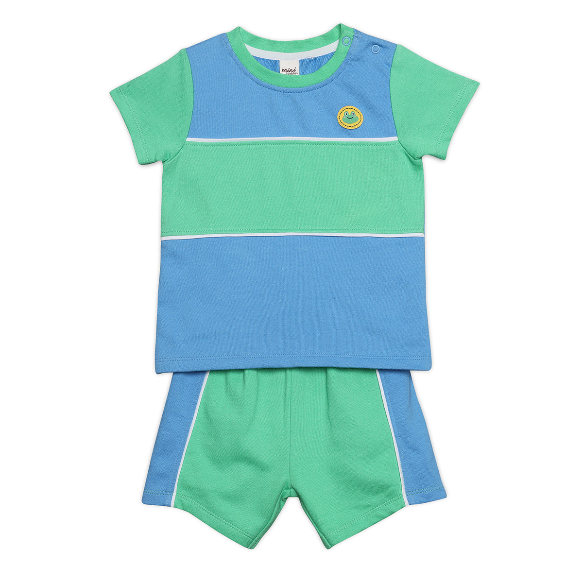 Baby Boys Colourblock Top and Shorts Set, Blue & Green