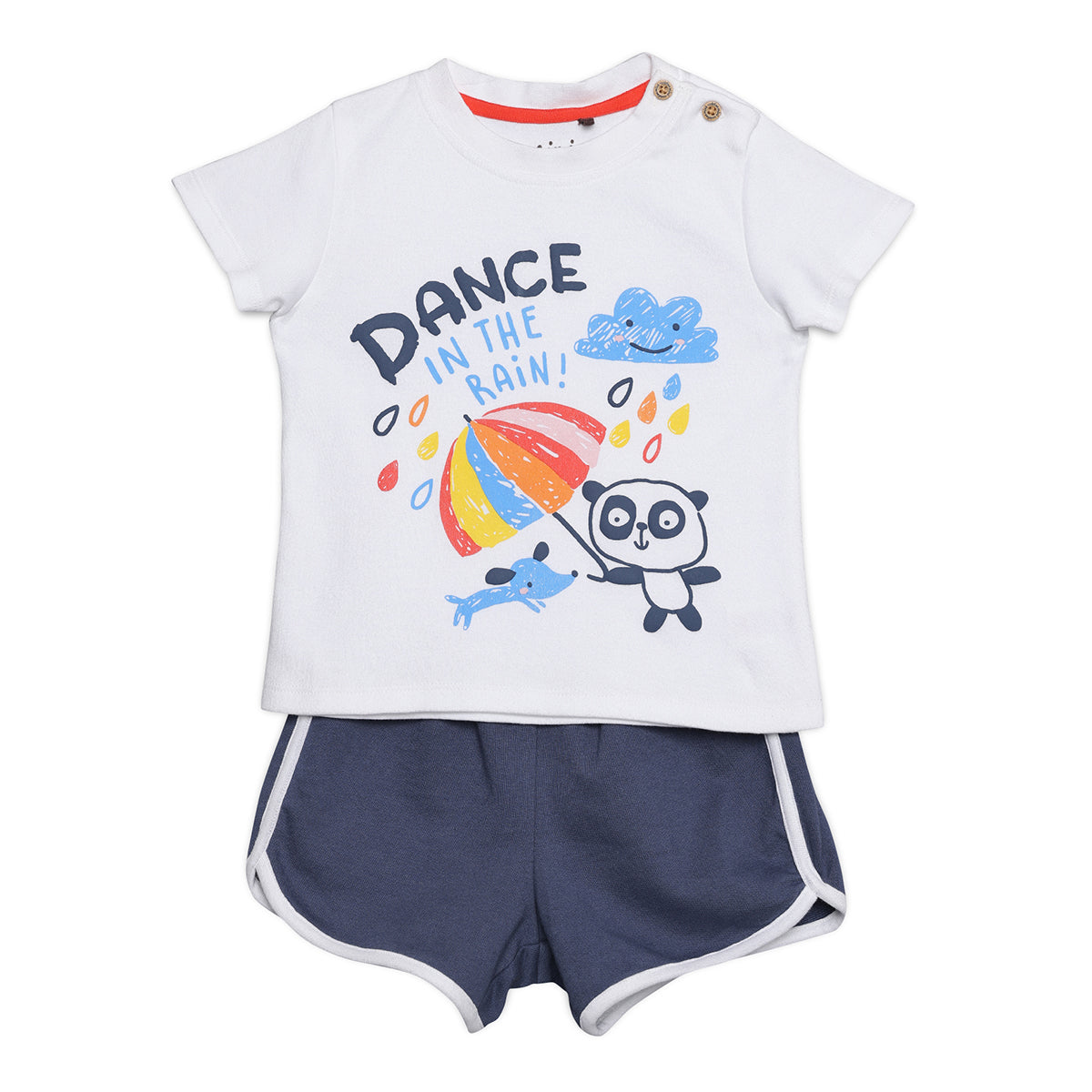 Baby Boys “Dance in the Rain” Printed Top and Shorts Set, Multicolour