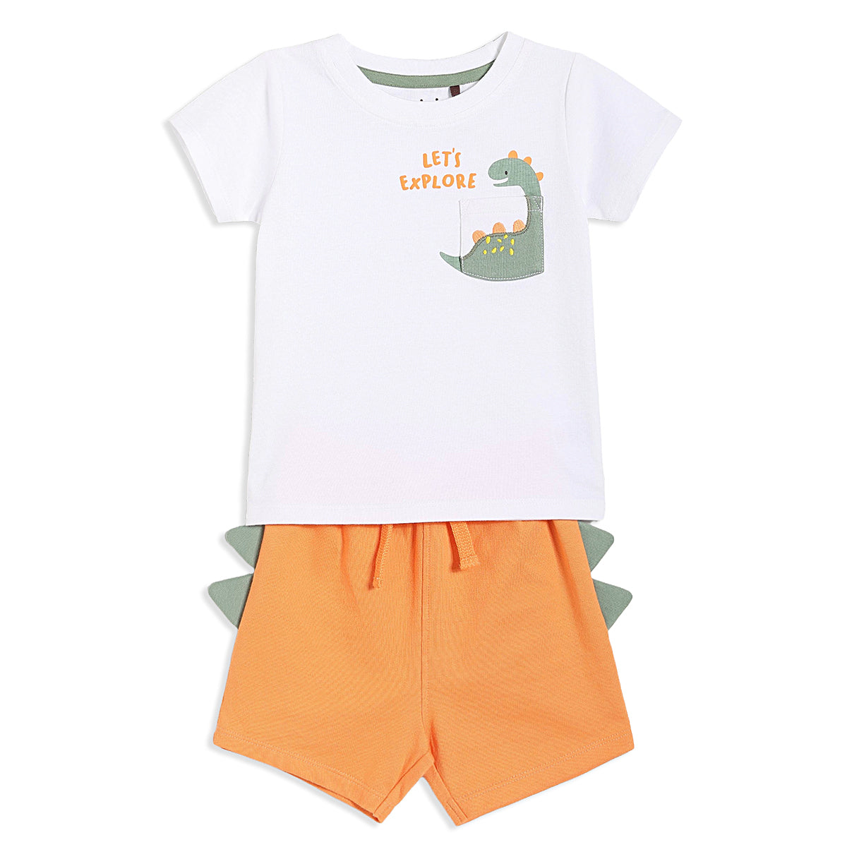 Baby Boys Printed T-Shirt And Solid Shorts Set, White And Orange
