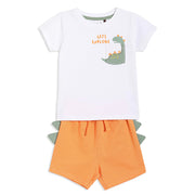Baby Boys Printed T-Shirt And Solid Shorts Set, White And Orange