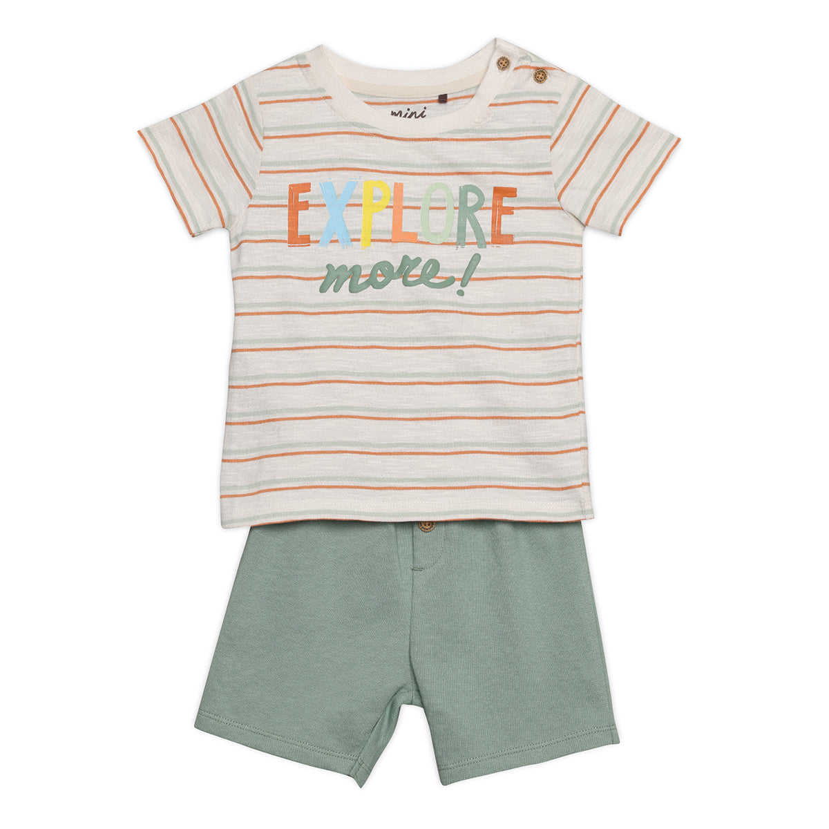 Baby Boys Striped “Explore More” Top and Shorts Set, Multicolour