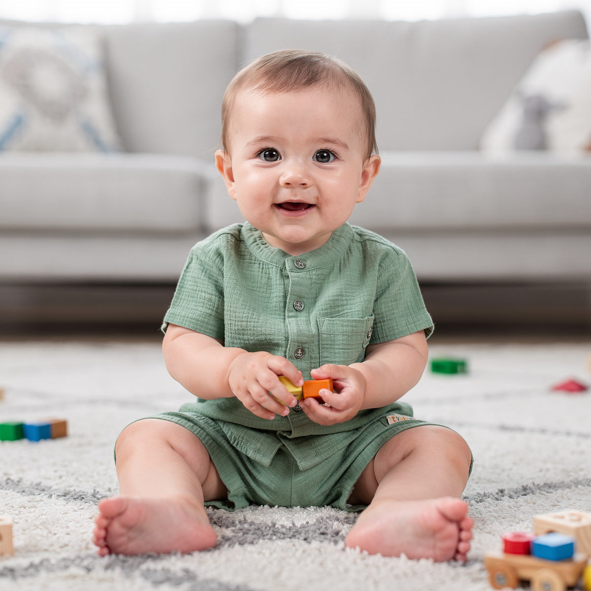 Baby Boys Solid Shirt and Shorts Set, Sage Green