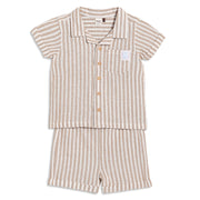 Baby Boys Striped Shirt and Shorts Set, Beige and White
