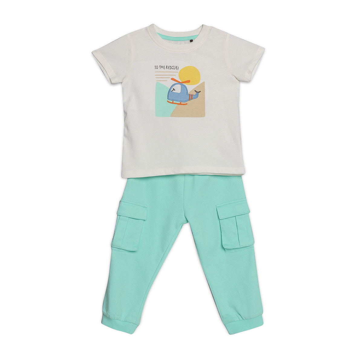 Baby Boys Helicopter Print T-Shirt and Joggers Set, Mint Green